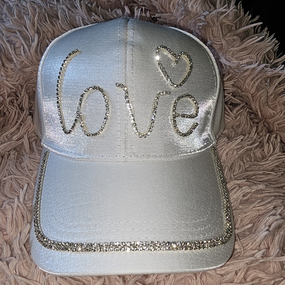 White Love Cap with Rhinestone Accents